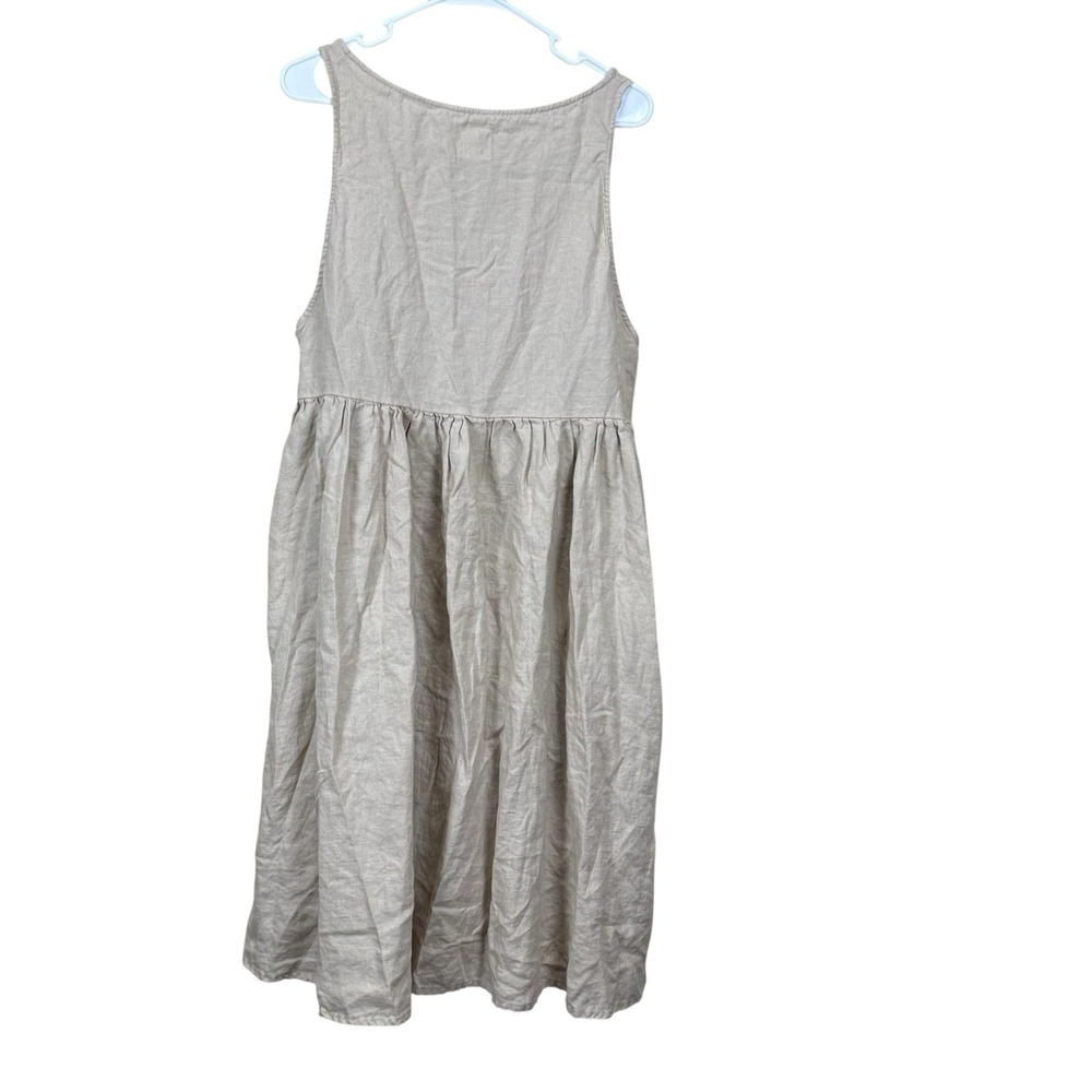 Man In The Studio Origami Linen Midi Smock Dress Khaki Pockets EUC - Picture 2 of 5